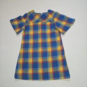Vintage 1960 70 Dress Plaid Jumper Homemade Wool Type‎ Material 26 X 21 Blue Red